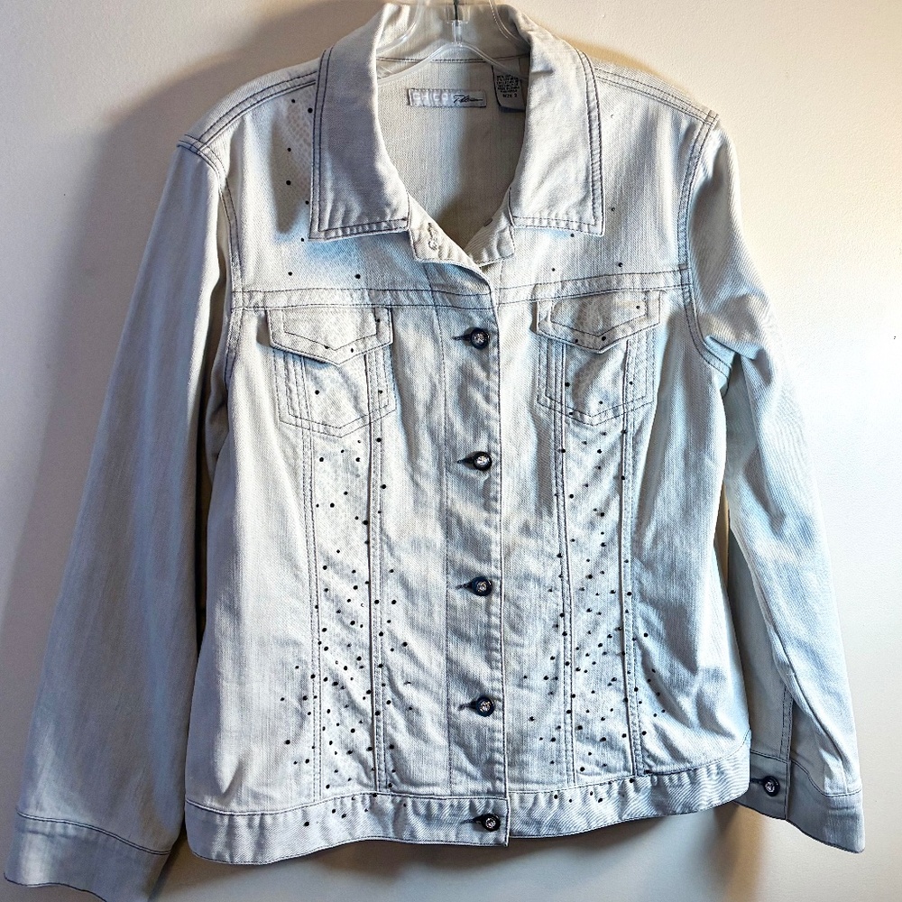 Chico’s Embellished Light Wash Denim Jacket